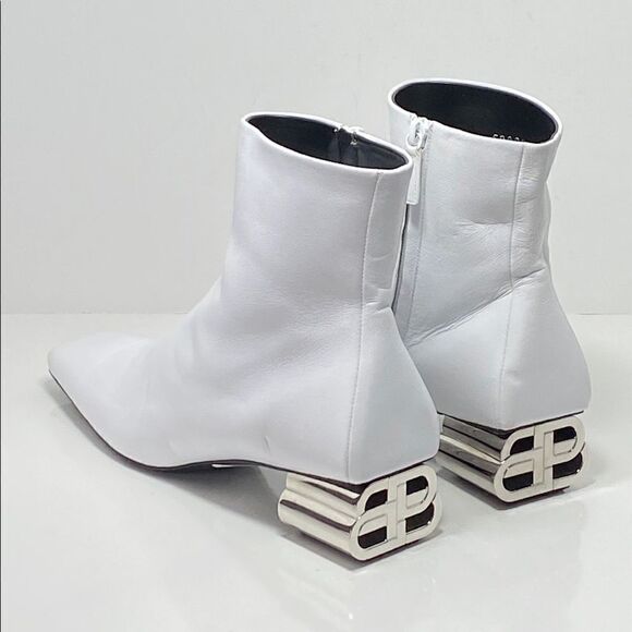 Balenciaga White Typo BB Heel Leather Ankle Boots size 39 - Picture 5 of 15